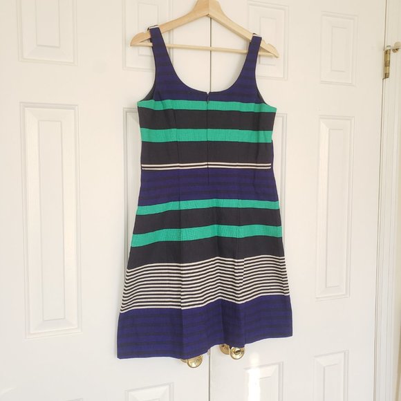 Loft Sleeveless Striped Blue Greed Dress - 6P Size - Picture 11 of 13